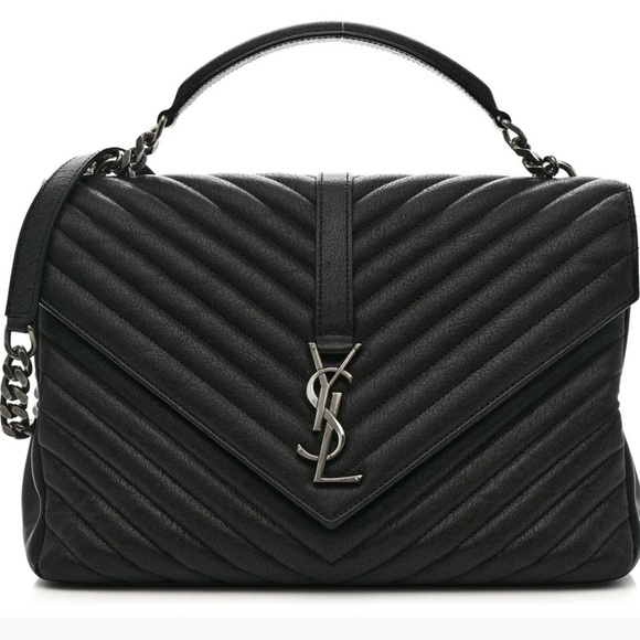 Yves Saint Laurent Handbags - Yves Saint Laurent Large College Chevron Shoulder Bag, with Silver Hardware